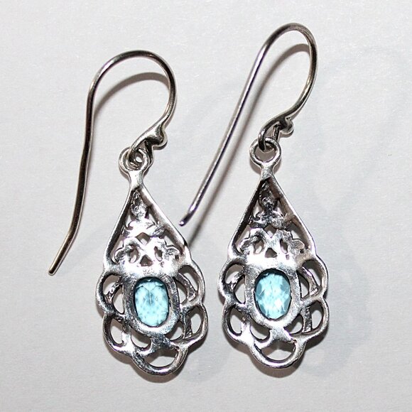 Sterling Silver Blue Topaz Dangle Earrings - Picture 3 of 4